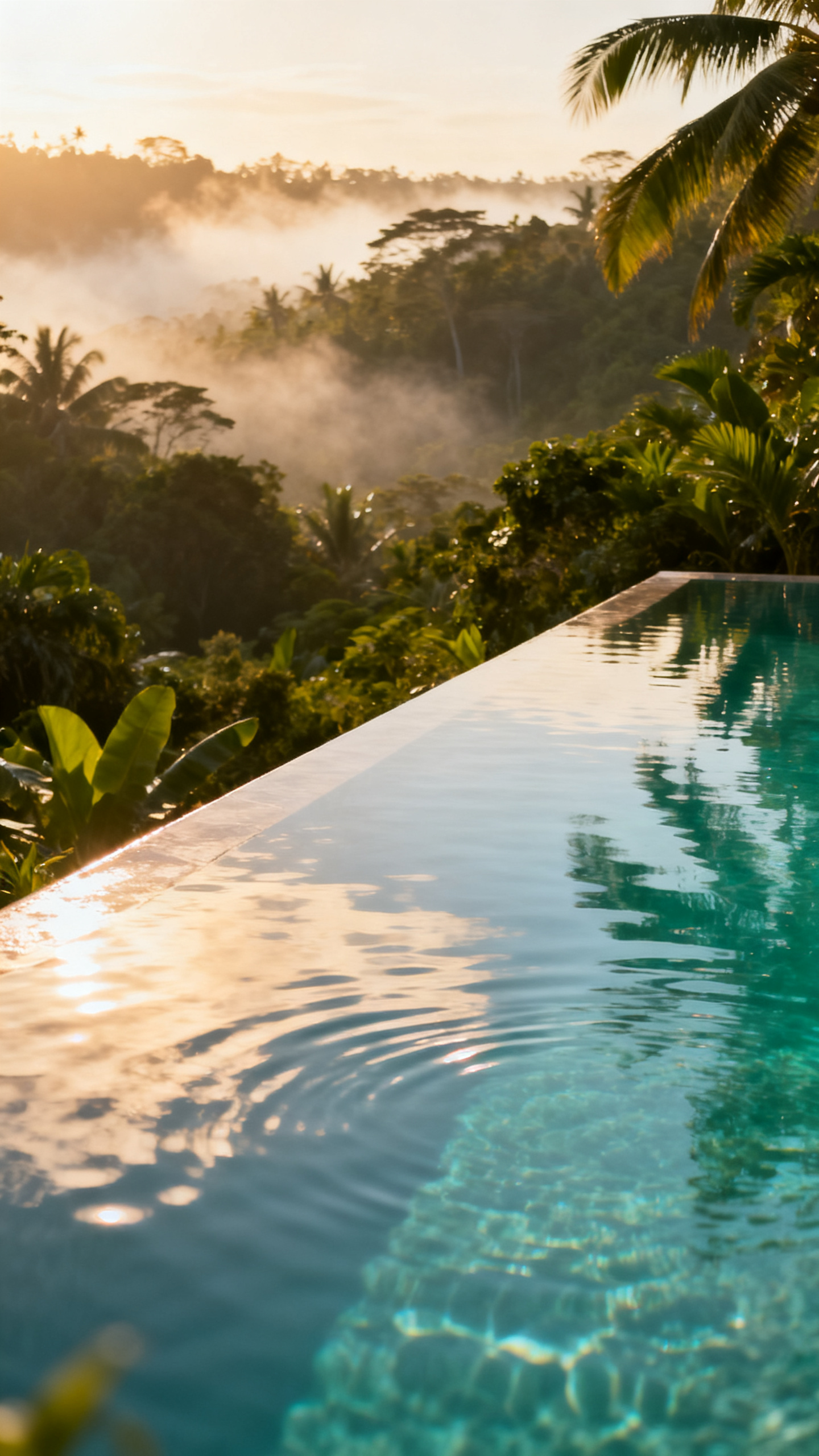 Bali infinity pool overlooking tropical landscape
