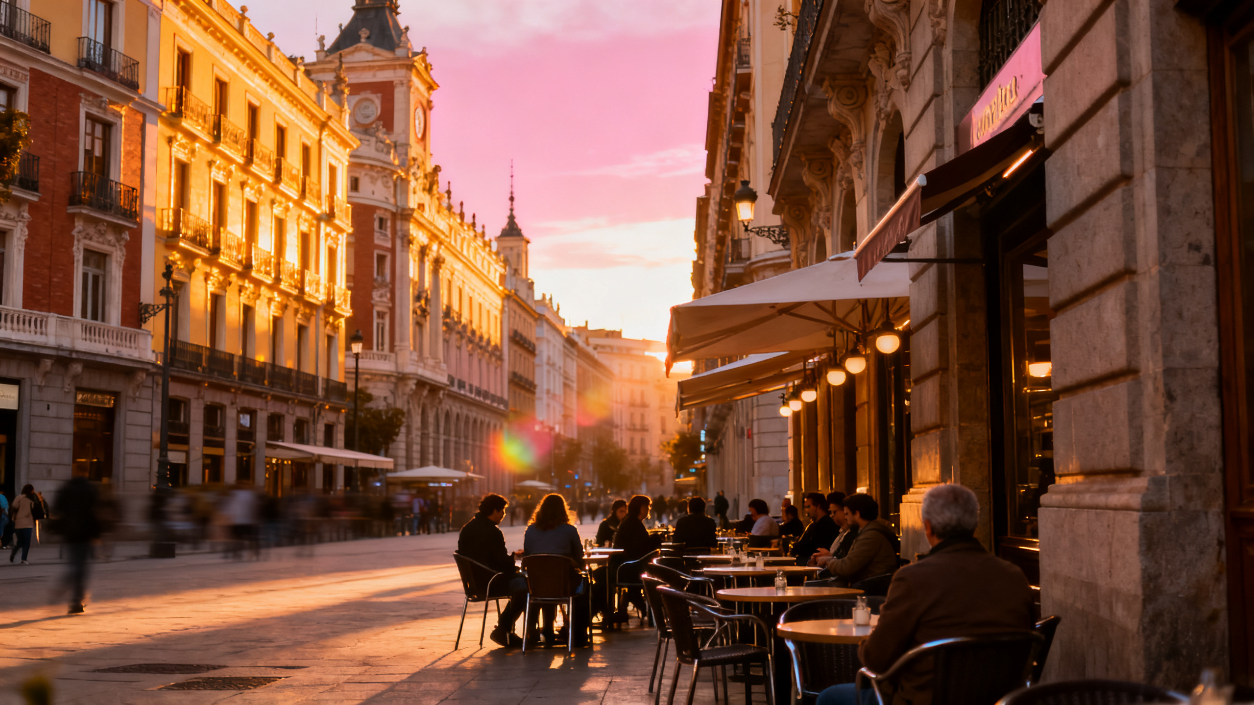 Beautiful Madrid streets at sunset