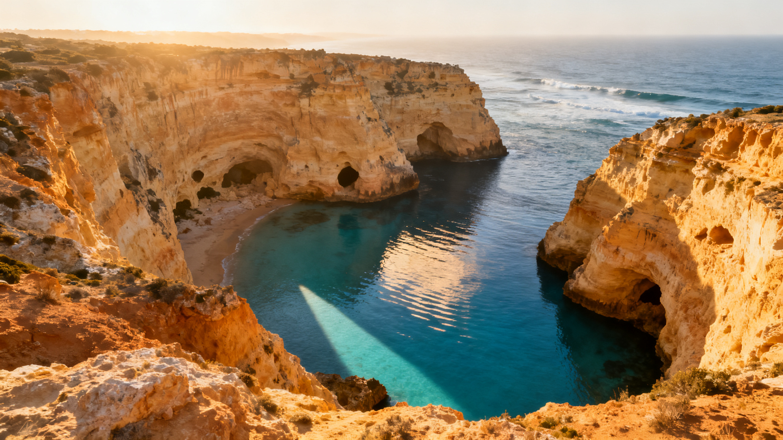 Golden Algarve coastal cliffs in Portugal